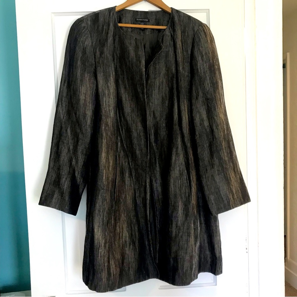 Eileen Fisher open front long line blazer silk linen blend